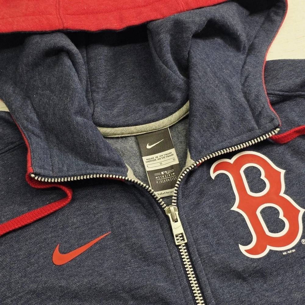 Nike MLB Boston Red Sox Baseball Full Zip Blue Hoodie Jacket Youth Boys Sz L EUC